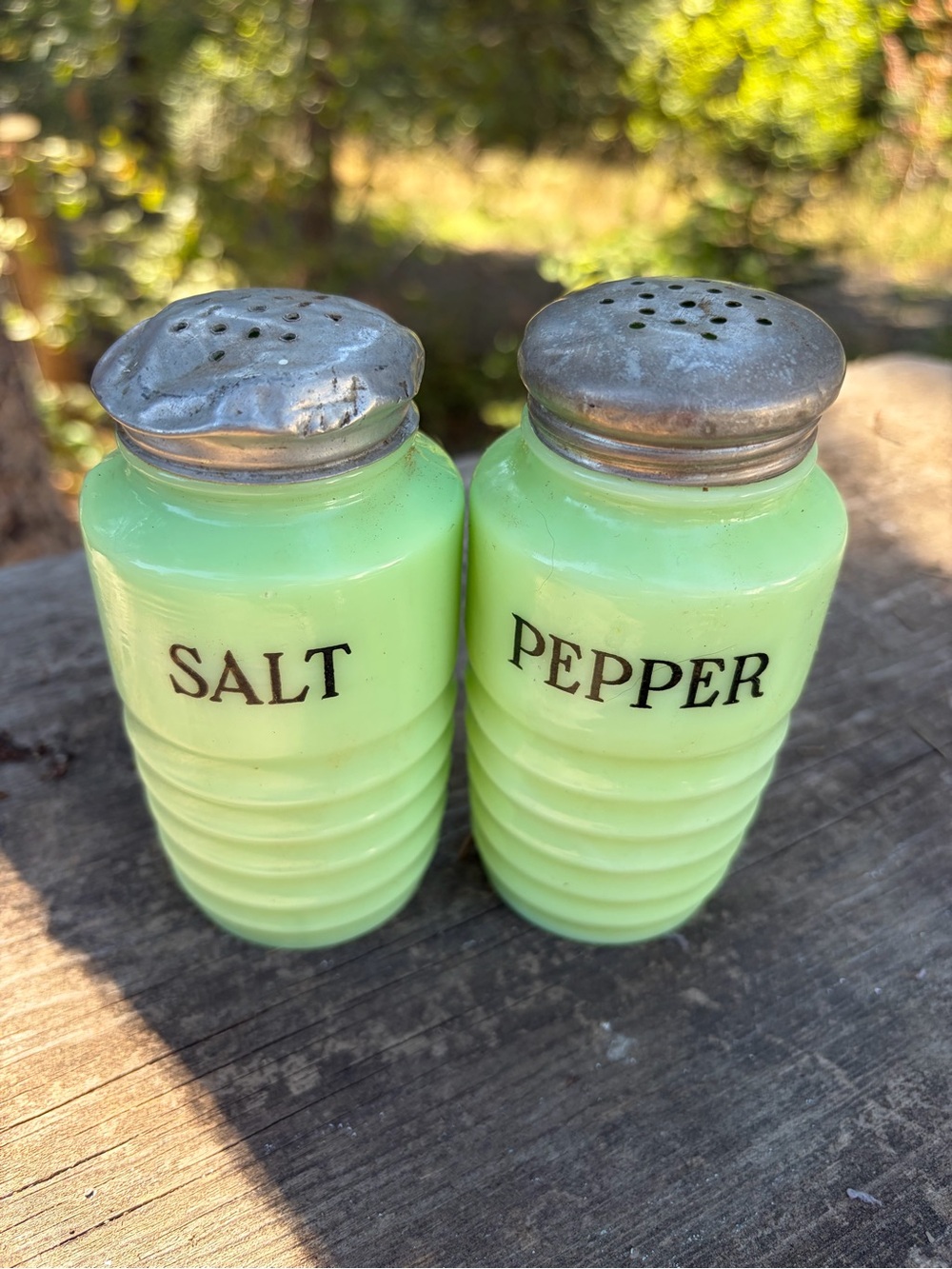 Salt & Pepper Shakers - jadeite with beehive pattern